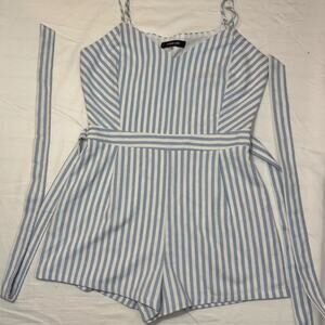 SUGAR + LIPS Women's Size M Lynsea Blue Stripe Shorts Romper Adjustable Straps